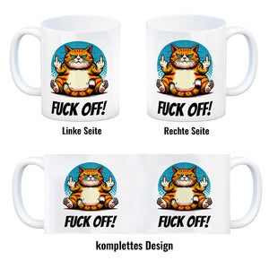 Katze Mittelfinger Kaffeebecher mit Spruch Fuck OFF!