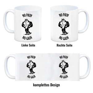 Muskulöser Fitness-Wolf Kaffeebecher mit Spruch NO PAIN NO GAIN