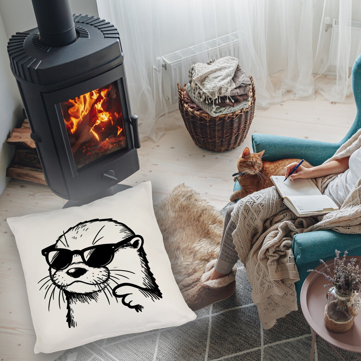 Cooler Otter mit Sonnenbrille Kissen