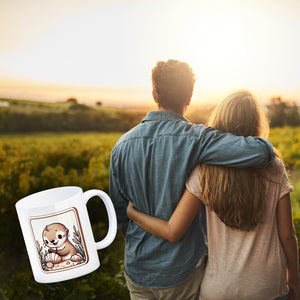 Baby Otter mit Muschel Retro Kaffeebecher
