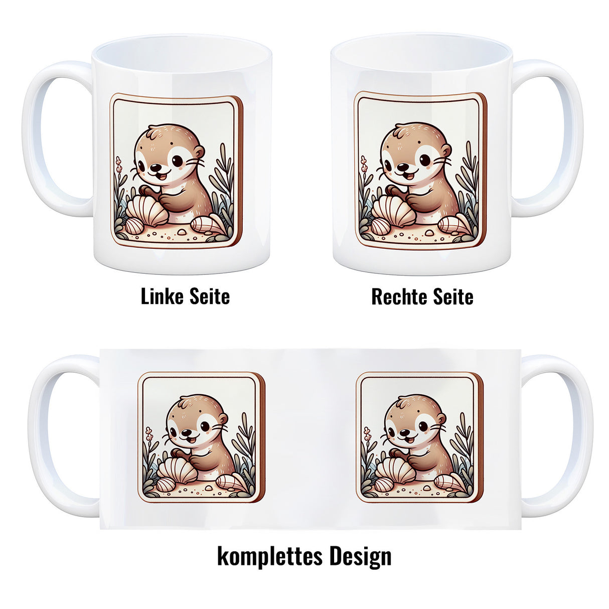 Baby Otter mit Muschel Retro Kaffeebecher