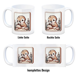 Baby Otter mit Muschel Retro Kaffeebecher