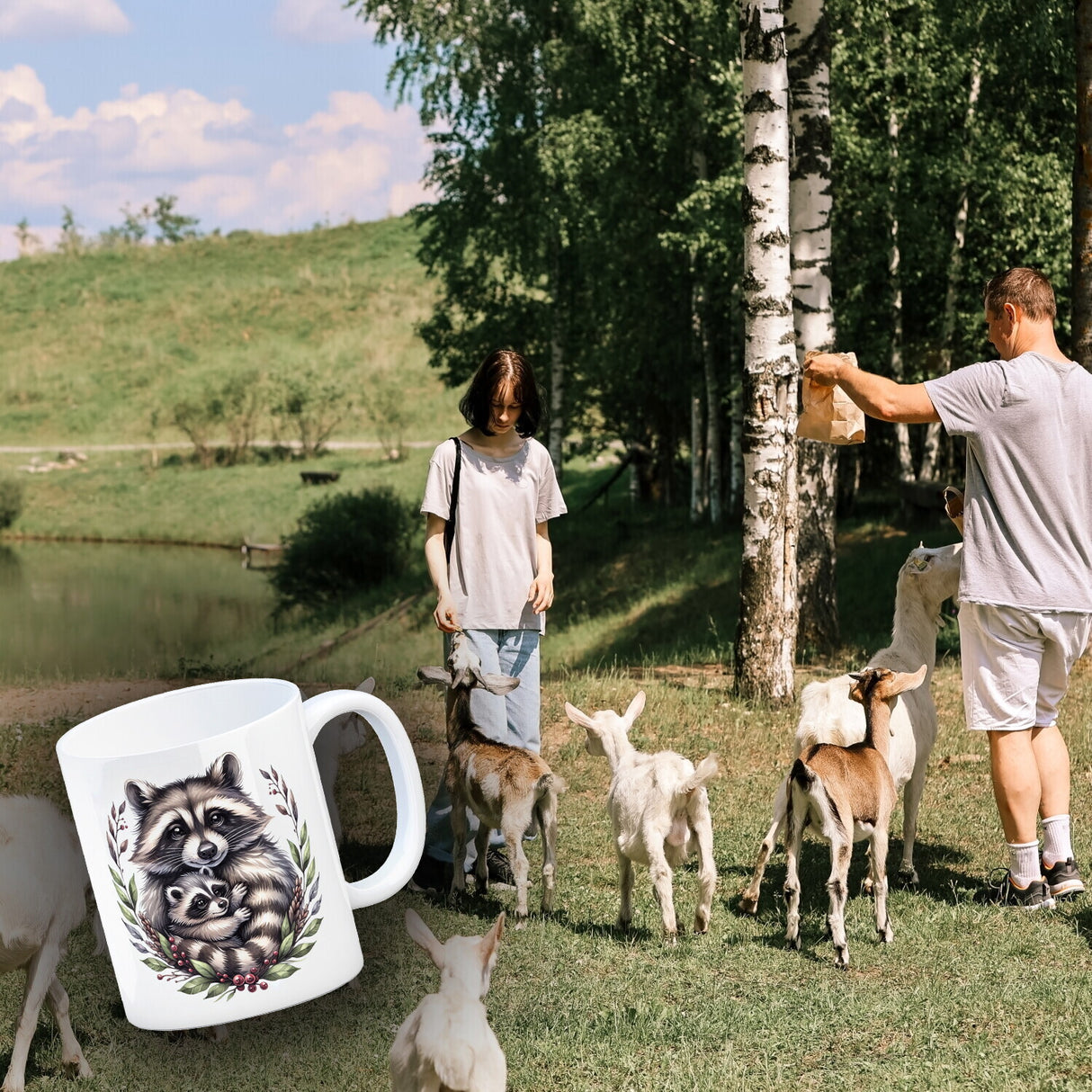 Waschbärmama mit Baby Kaffeebecher