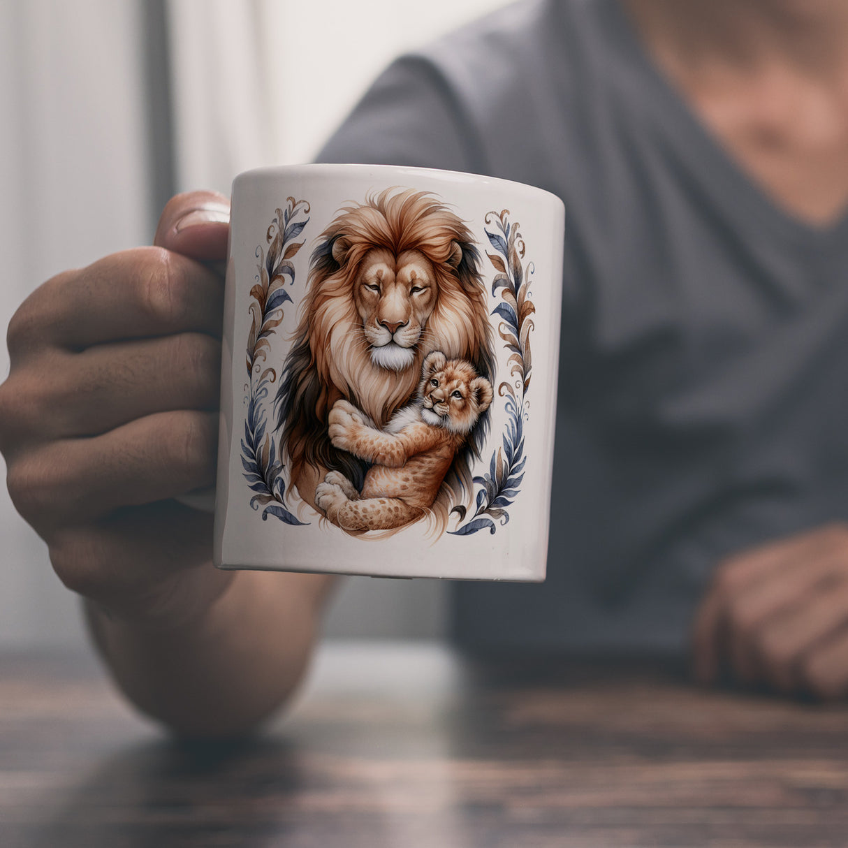 Löwenpapa mit Baby Kaffeebecher