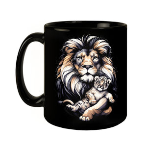 Löwe mit Babylöwen Tasse in Schwarz
