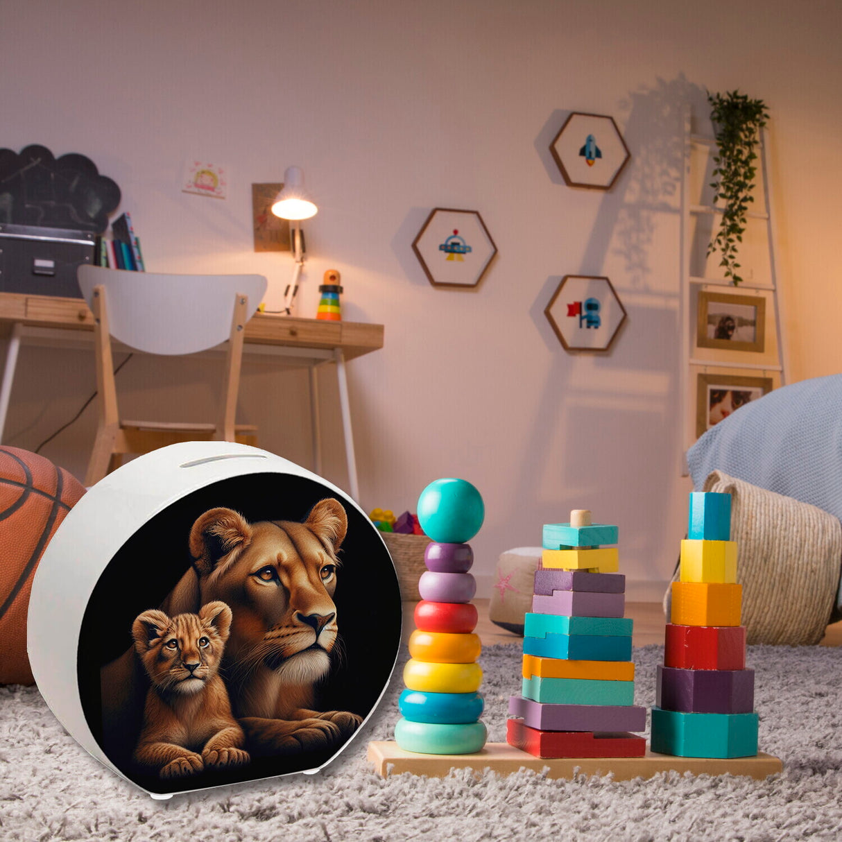 Löwin mit Babylöwe Spardose