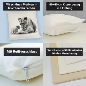 Liegende Löwin mit Babylöwe Kissen