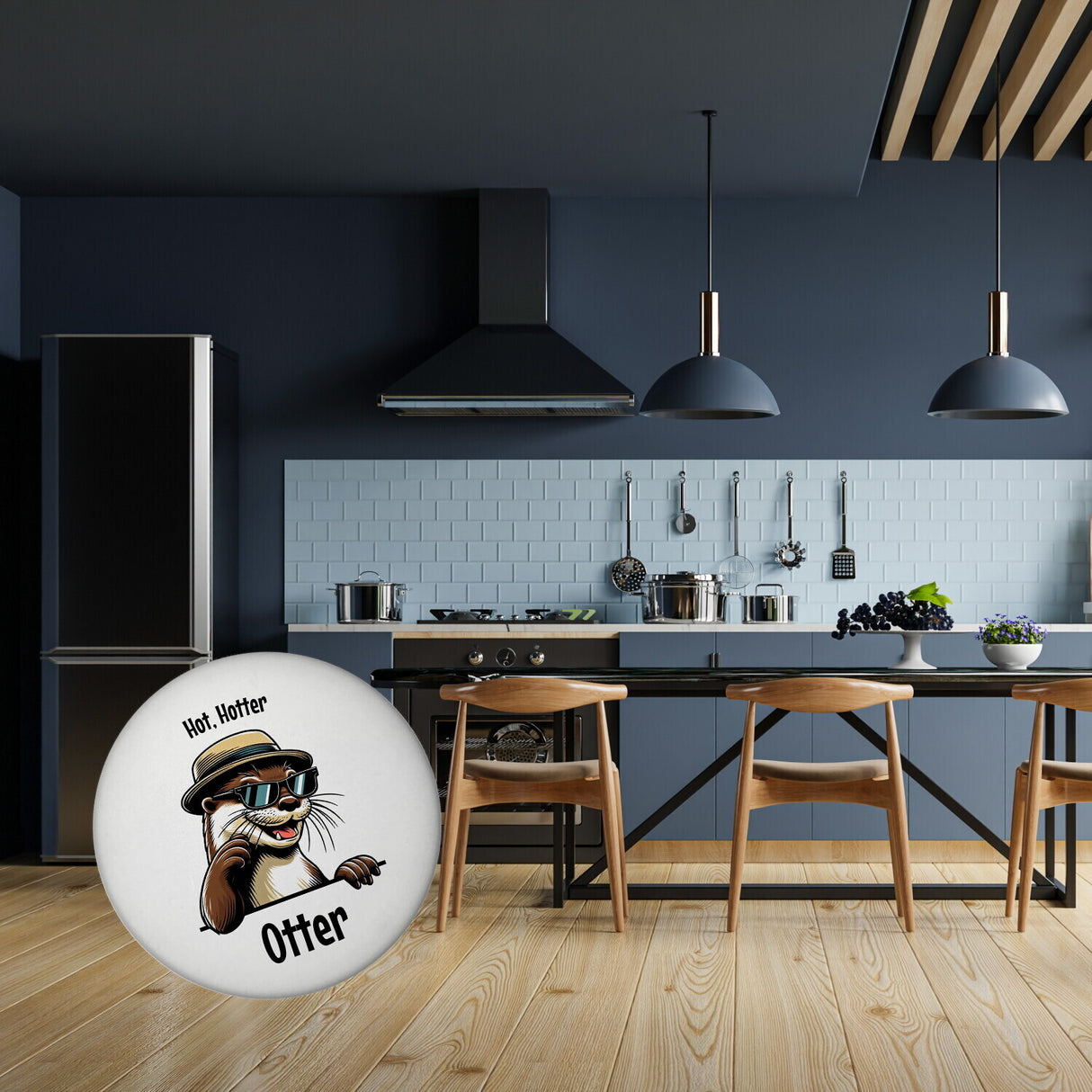 Cooler Otter Magnet rund mit Spruch Hot Hotter Otter