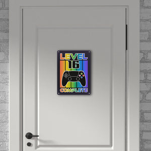 16. Geburtstag Gamer Metallschild in 15x20 cm mit Spruch Level 16 complete