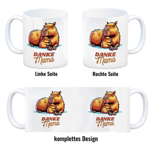 Capybara Mama und Kind Kaffeebecher mit Spruch Danke Mama