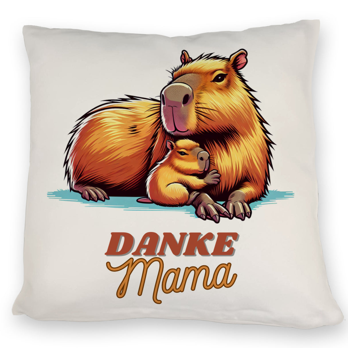 Capybara Mama und Kind Kissen mit Spruch Danke Mama