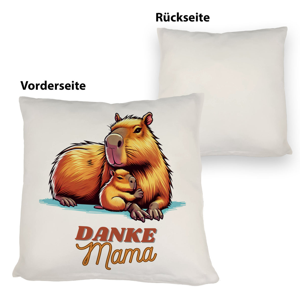 Capybara Mama und Kind Kissen mit Spruch Danke Mama