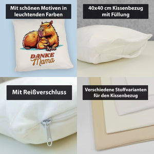 Capybara Mama und Kind Kissen mit Spruch Danke Mama