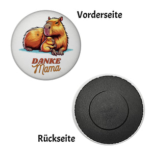Capybara Mama und Kind Magnet rund mit Spruch Danke Mama