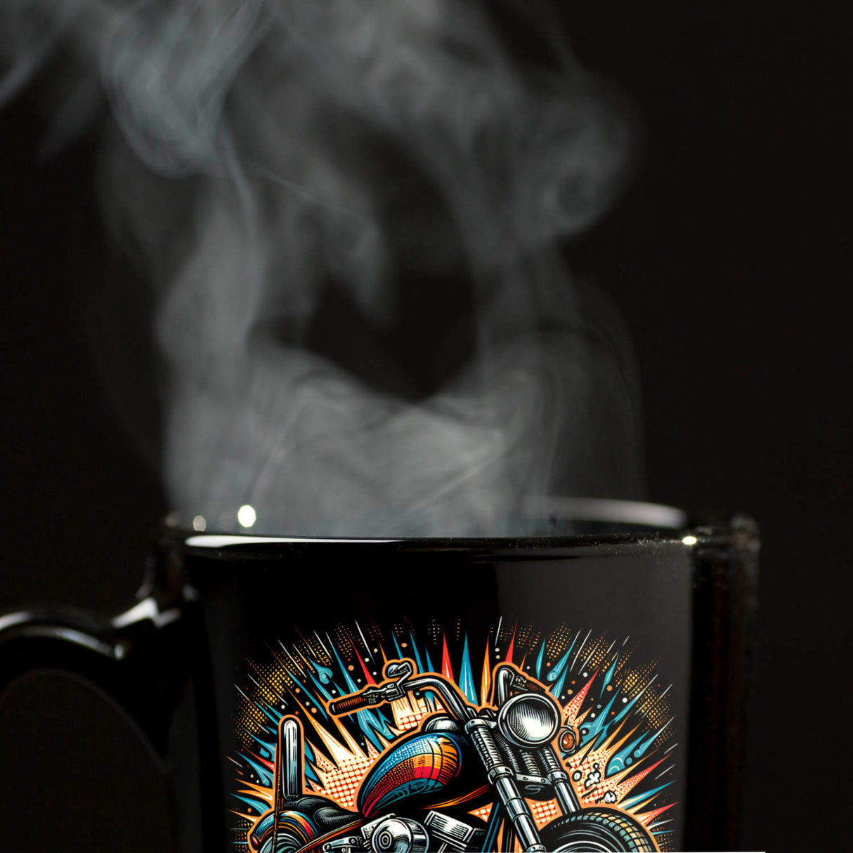 Chopper-Motorrad Tasse in Schwarz mit Spruch Born to Ride