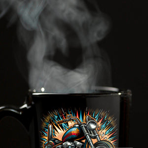 Chopper-Motorrad Tasse in Schwarz mit Spruch Born to Ride