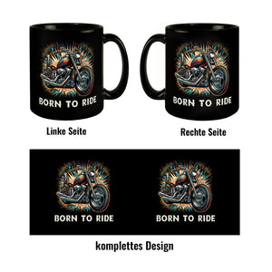 Chopper-Motorrad Tasse in Schwarz mit Spruch Born to Ride