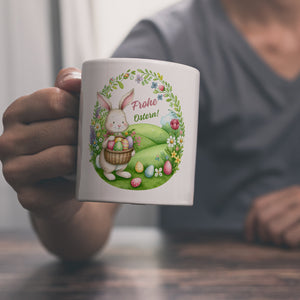 Osterhase Kaffeebecher mit Spruch Frohe Ostern