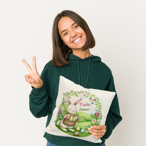 Osterhase Kissen mit Spruch Frohe Ostern