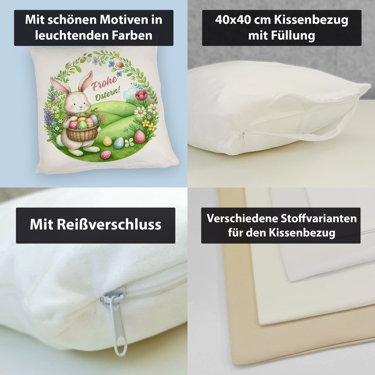 Osterhase Kissen mit Spruch Frohe Ostern