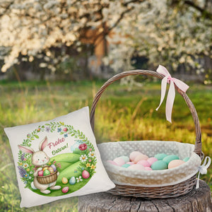 Osterhase Kissen mit Spruch Frohe Ostern