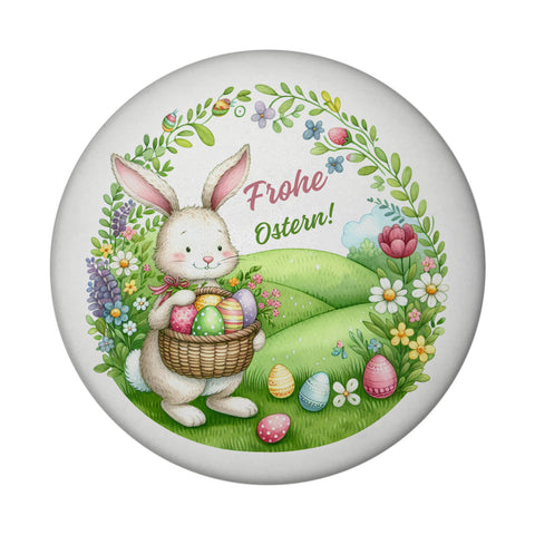 Osterhase Magnet rund mit Spruch Frohe Ostern