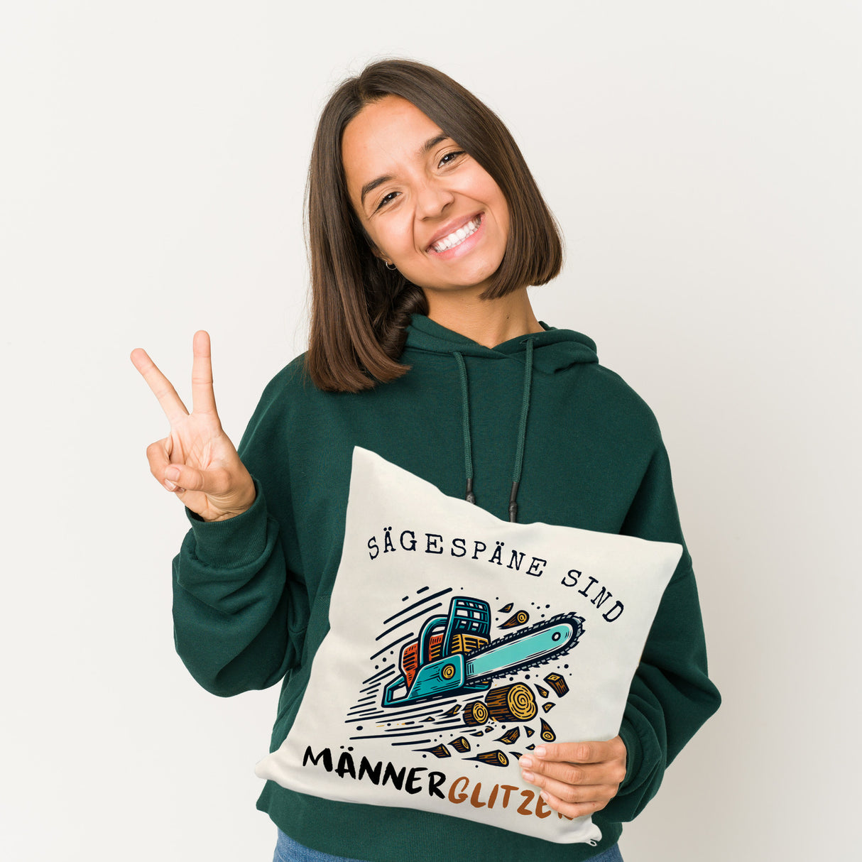 Kettensäge Kissen mit Spruch Sägespäne sind Männerglitzer