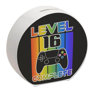 16. Geburtstag Gamer Spardose mit Spruch Level 16 complete