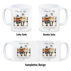 Oma und Opa auf Bank Kaffeebecher