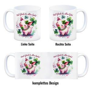 Glücksschwein Kaffeebecher mit Spruch Spruch Viel Glück & alles Gute!