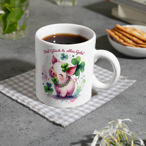 Glücksschwein Kaffeebecher mit Spruch Spruch Viel Glück & alles Gute!