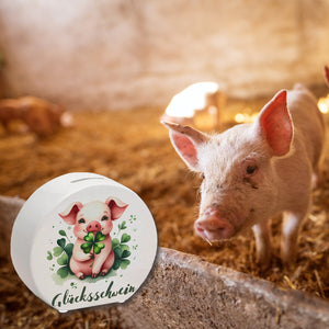 Glücksschwein mit Kleeblatt Spardose