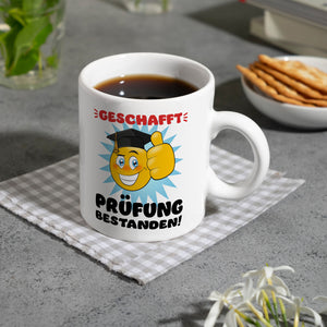 Prüfung bestanden Kaffeebecher mit Spruch Geschafft Prüfung bestanden