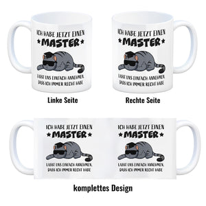 Schlaumeier-Katze Kaffeebecher mit Spruch Habe Master und immer recht