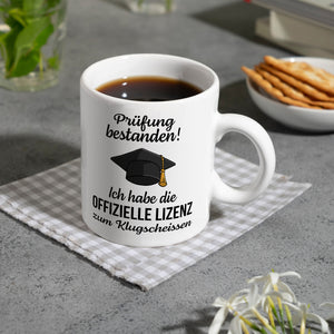 Doktorhut Prüfung bestanden Kaffeebecher mit Spruch Lizenz zum Klugscheißen