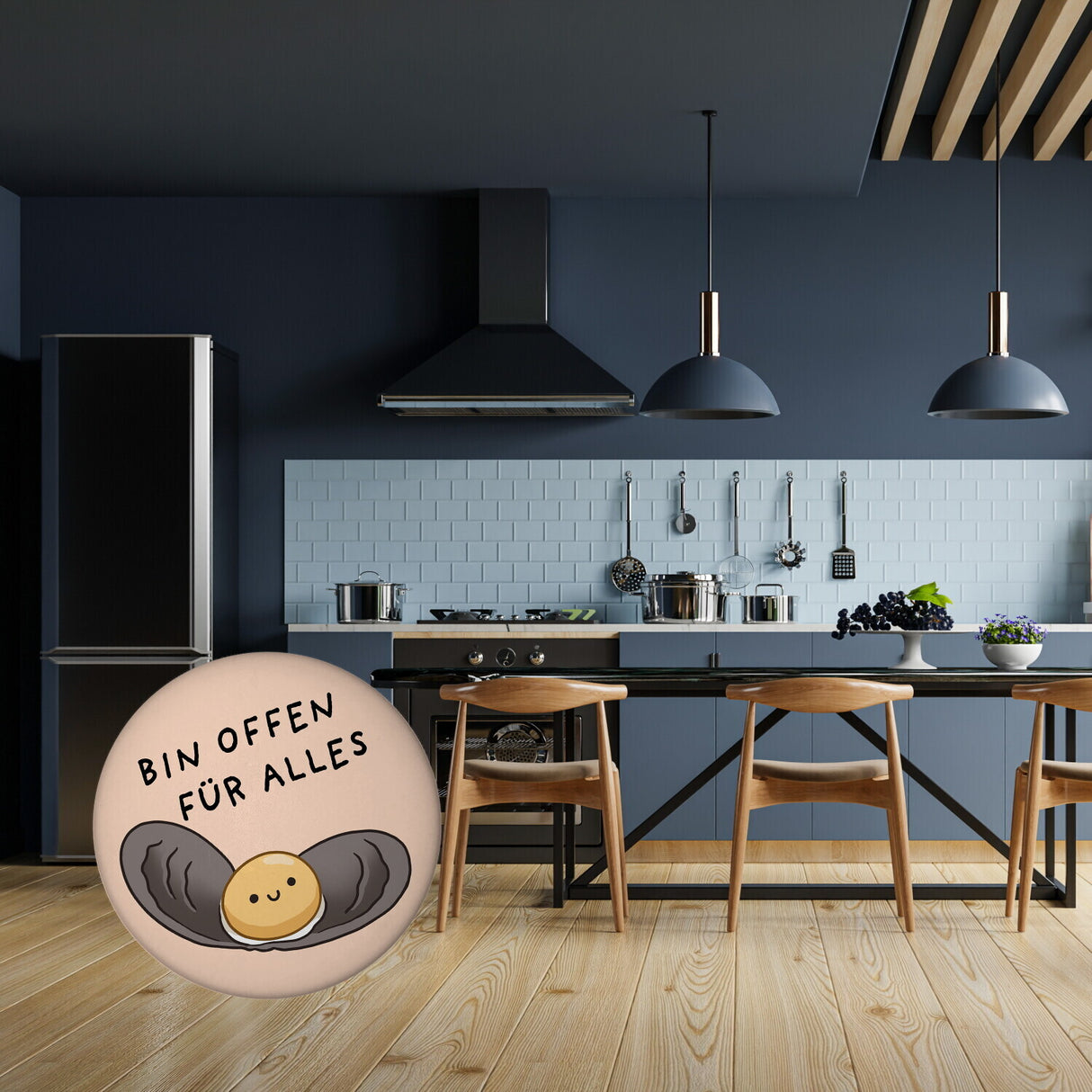 Jelly & Friends Auster Magnet rund mit Spruch Bin offen für alles