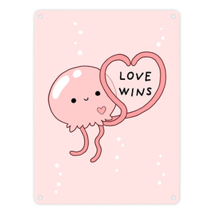 Jelly & Friends Qualle Metallschild in 15x20 cm mit Spruch Love Wins