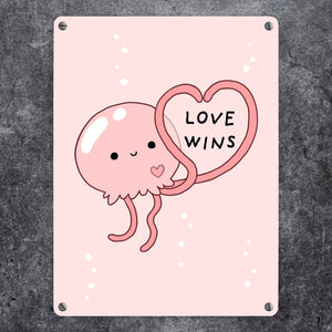 Jelly & Friends Qualle Metallschild in 15x20 cm mit Spruch Love Wins