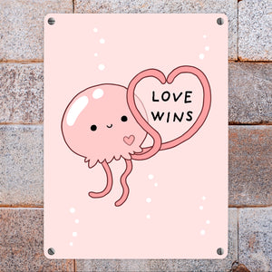 Jelly & Friends Qualle Metallschild in 15x20 cm mit Spruch Love Wins