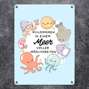 Jelly & Friends Metallschild in 15x20 cm mit Spruch Willkommen im Meer der Möglichkeiten
