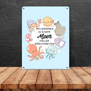Jelly & Friends Metallschild in 15x20 cm mit Spruch Willkommen im Meer der Möglichkeiten