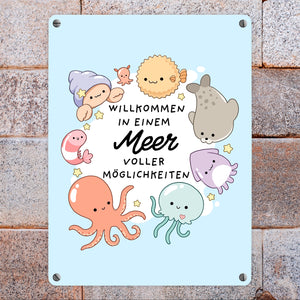 Jelly & Friends Metallschild in 15x20 cm mit Spruch Willkommen im Meer der Möglichkeiten