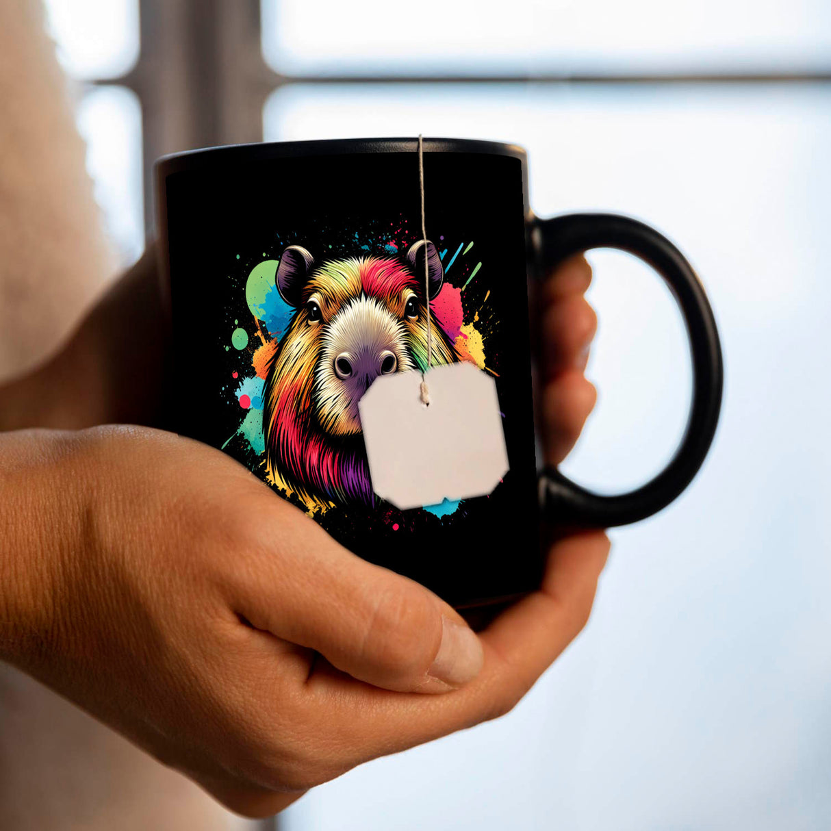 Capybara Aquarell Tasse in Schwarz