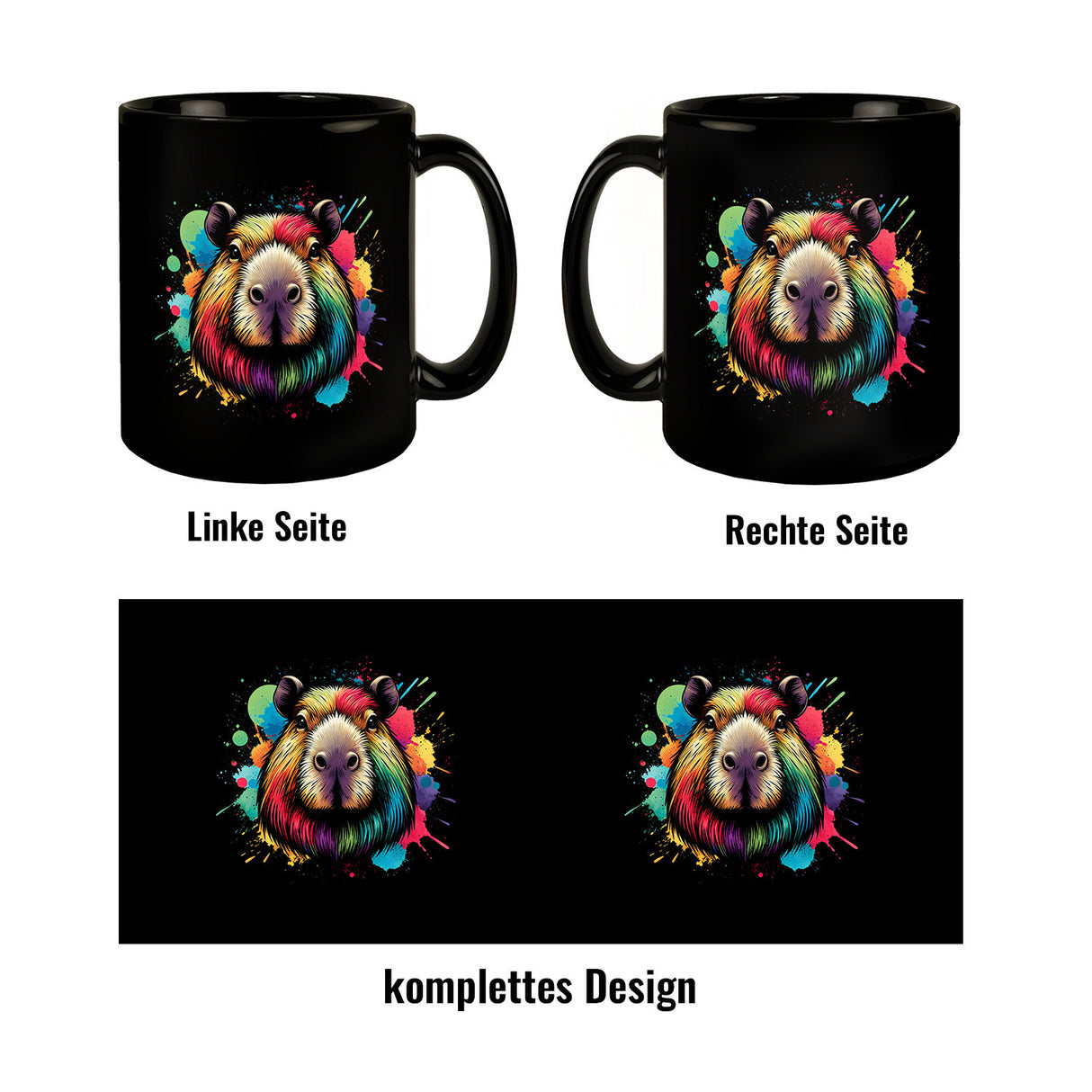 Capybara Aquarell Tasse in Schwarz