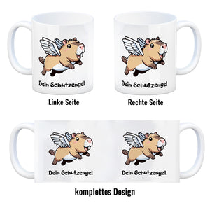Comic Capybara mit Flügeln Kaffeebecher mit Spruch Dein Schutzengel