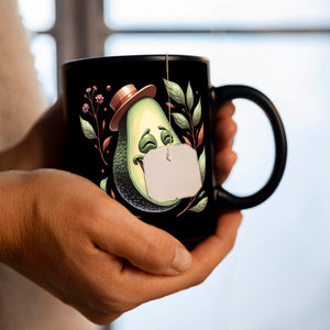 Lachende Avocado mit Hut Tasse in Schwarz