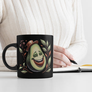 Lachende Avocado mit Hut Tasse in Schwarz