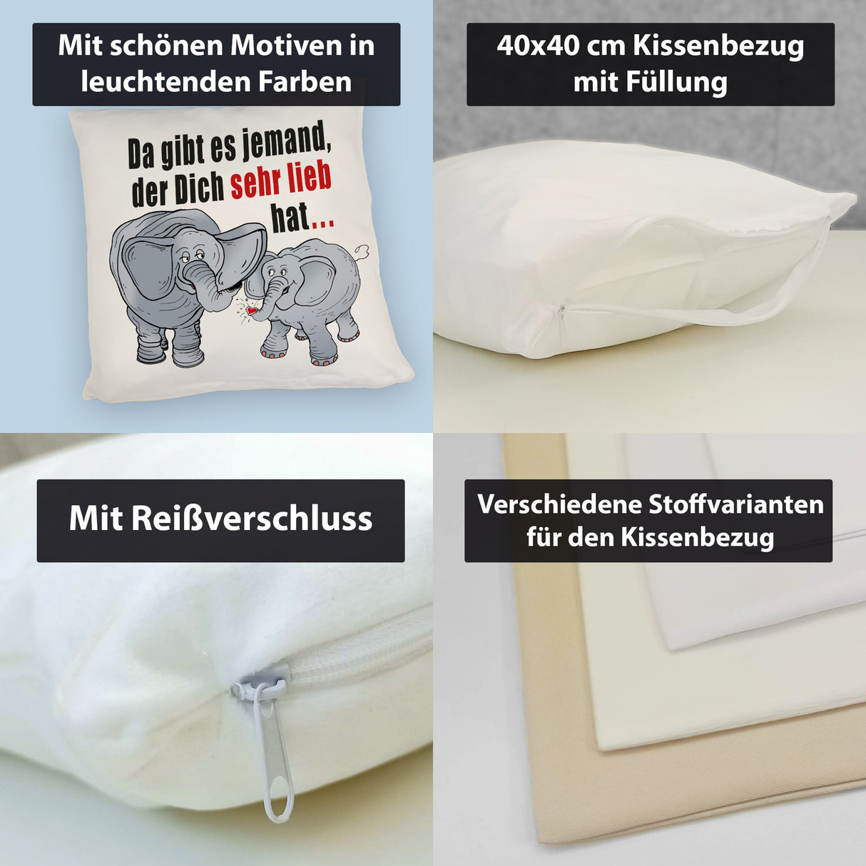 Elefanten Kissen mit Spruch Jemand hat dich sehr lieb