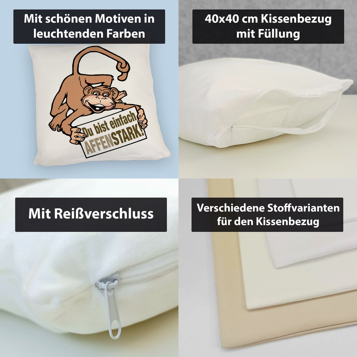 Affe Kissen mit Spruch Du bist einfach Affenstark