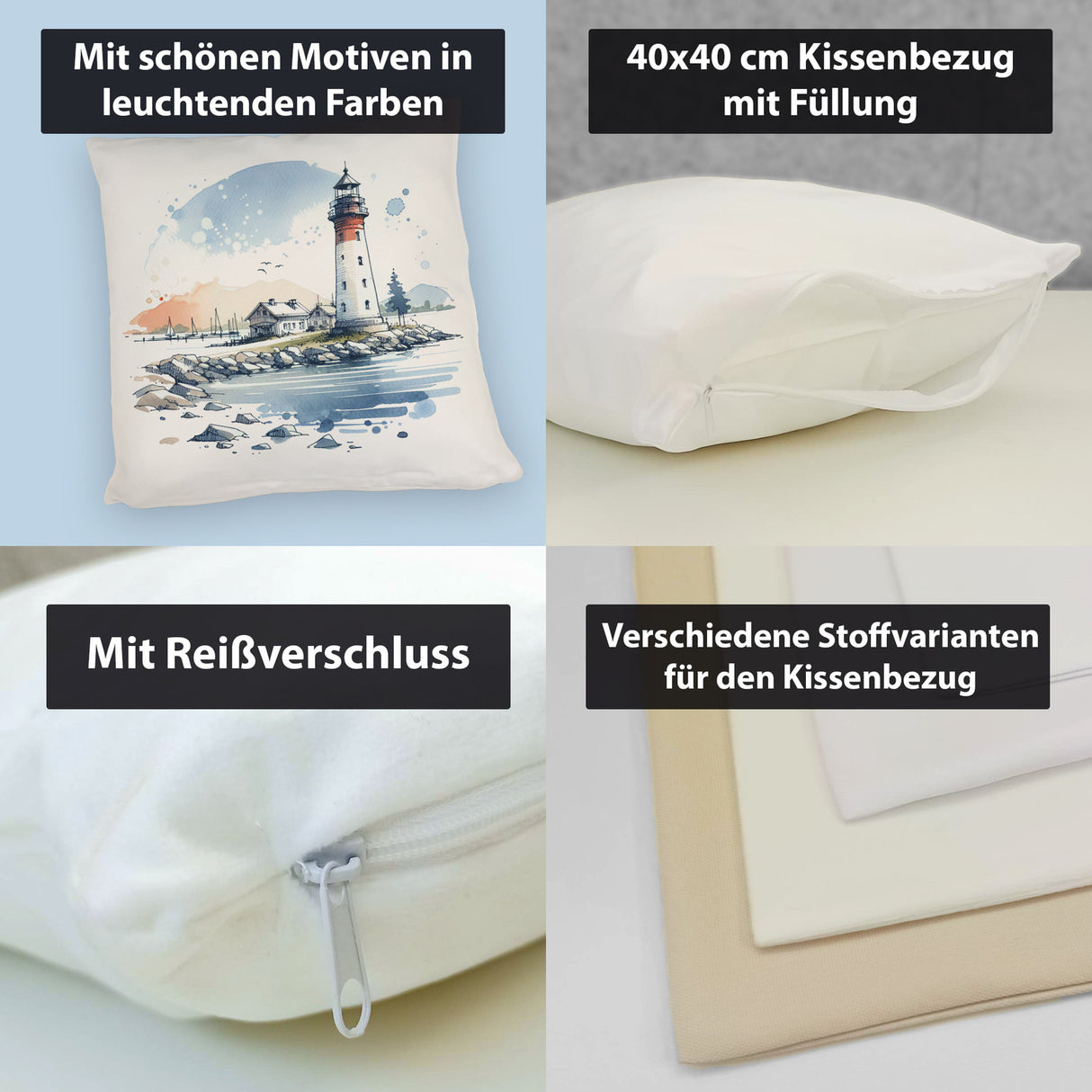 Leuchtturm mit Häuser im Hintergrund Kissen